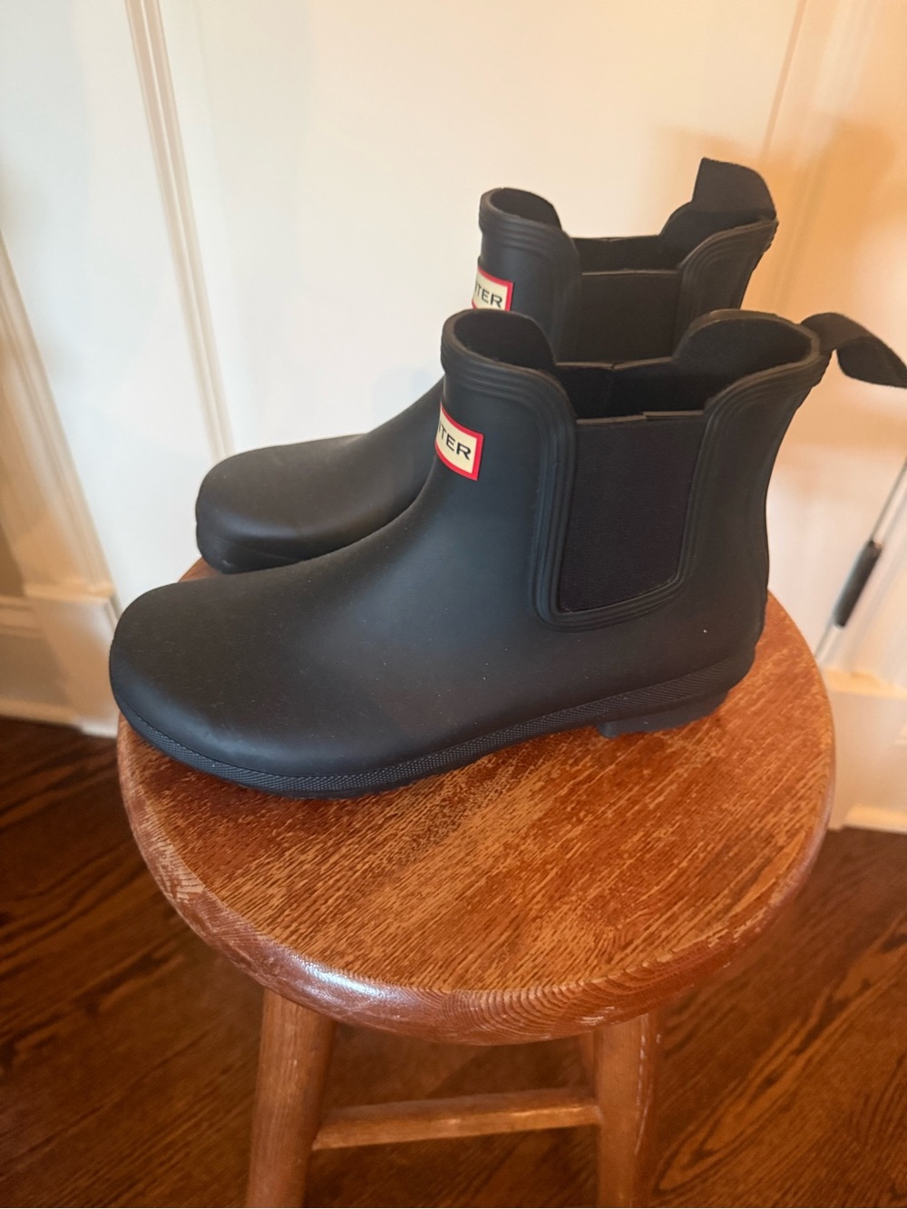 Hunter Matte Black Chelsea Rain Boots with Logo Tab